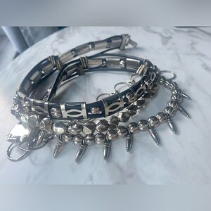 VINTAGE Black Leather Silver Metal Belt Punk Goth Emo Y2K VTG